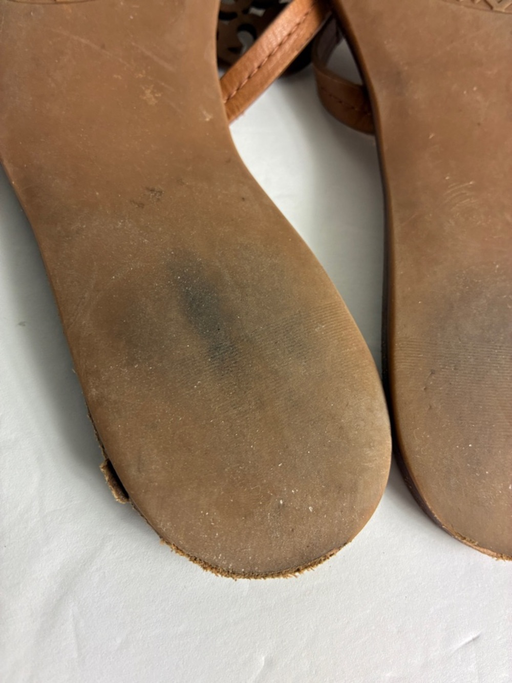 Tory Burch Flat Thong Sandals Leather Circle-Logo Chestnut Sz 7 - Picture 7 of 9